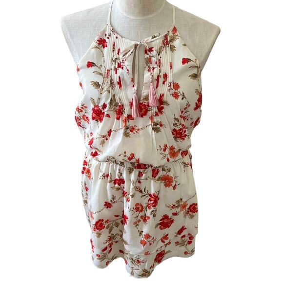JOIE Halter Blouson Mini Dress Cream Red Floral Print M - Picture 2 of 11